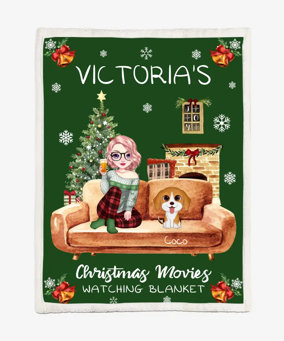 PERSONALIZED PET BLANKET/QUILT FOR PET LOVERS - CHRISTMAS GIFT - CHRISTMAS MOVIE WATCHING BLANKET - CHOOSE UP TO 5 PETS/DOGS/CATS